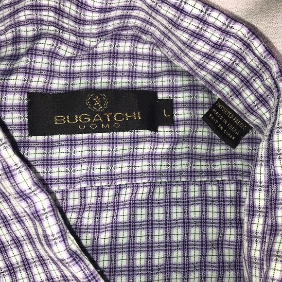 Bugatchi Men’s Purple Checkered Long Sleeve Button Down Dress Shirt - Picture 3 of 6